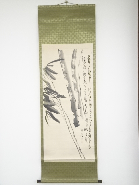 JAPANESE HANGING SCROLL / HAND PAINTED / BAMBOO / MEIJI ERA